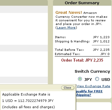 Amazon.com Currency Converter アマゾンの日本円支払いサービス